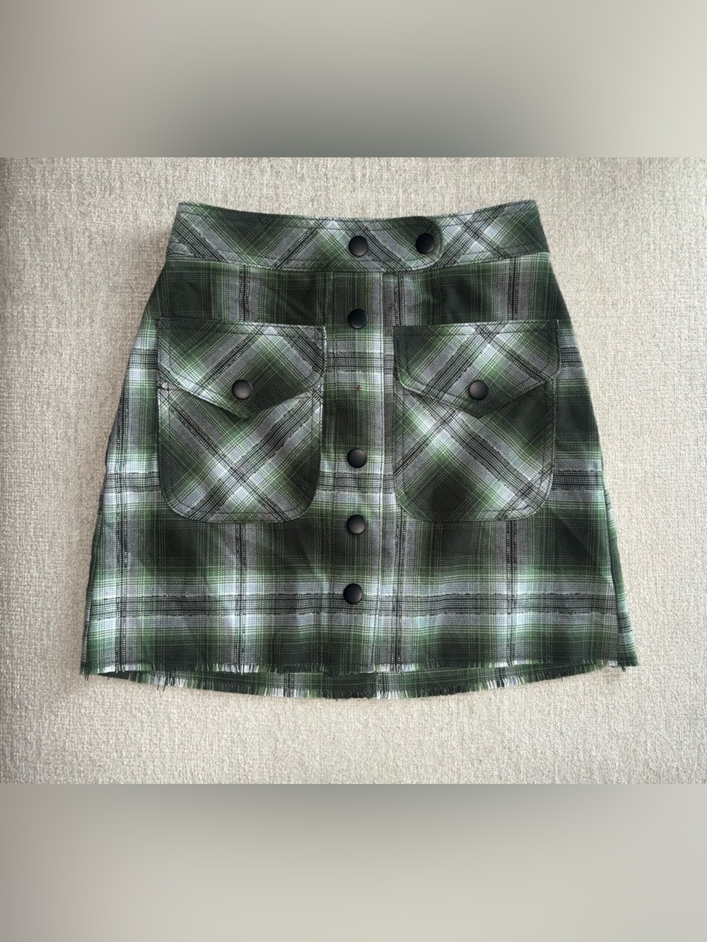 Urban Outfitters Green Plaid Button Front Mini Skirt Dark Academia XS